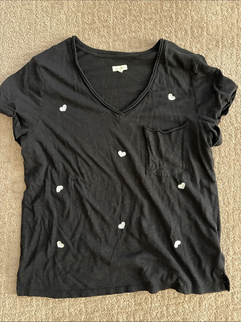 Anthropologie Pilcro Black Heart Print V-Neck Pocket Tee